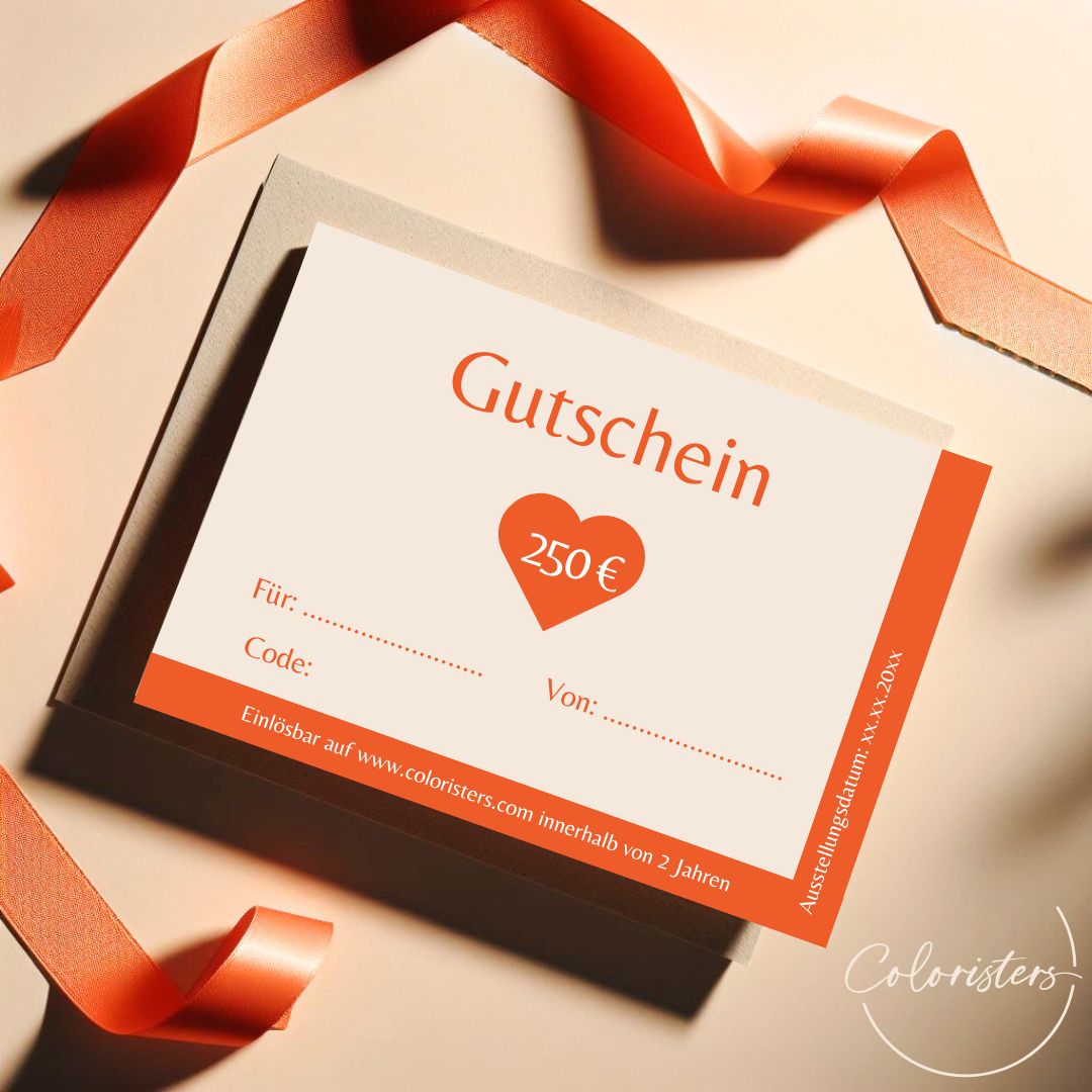 250 EURO Coloristers Schmuck Geschenk Gutschein. 250 EURO coloristers jewelry voucher gift voucher.