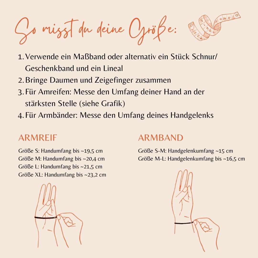 Die richtige Armreifen und Armband Größe bestimmen. Determine the right bangle and bracelet size.
