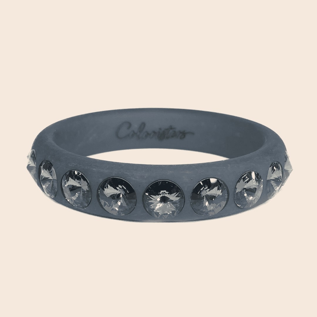 Grauer Armreifen mit Kristallen. Grey Bangle with crystals.
