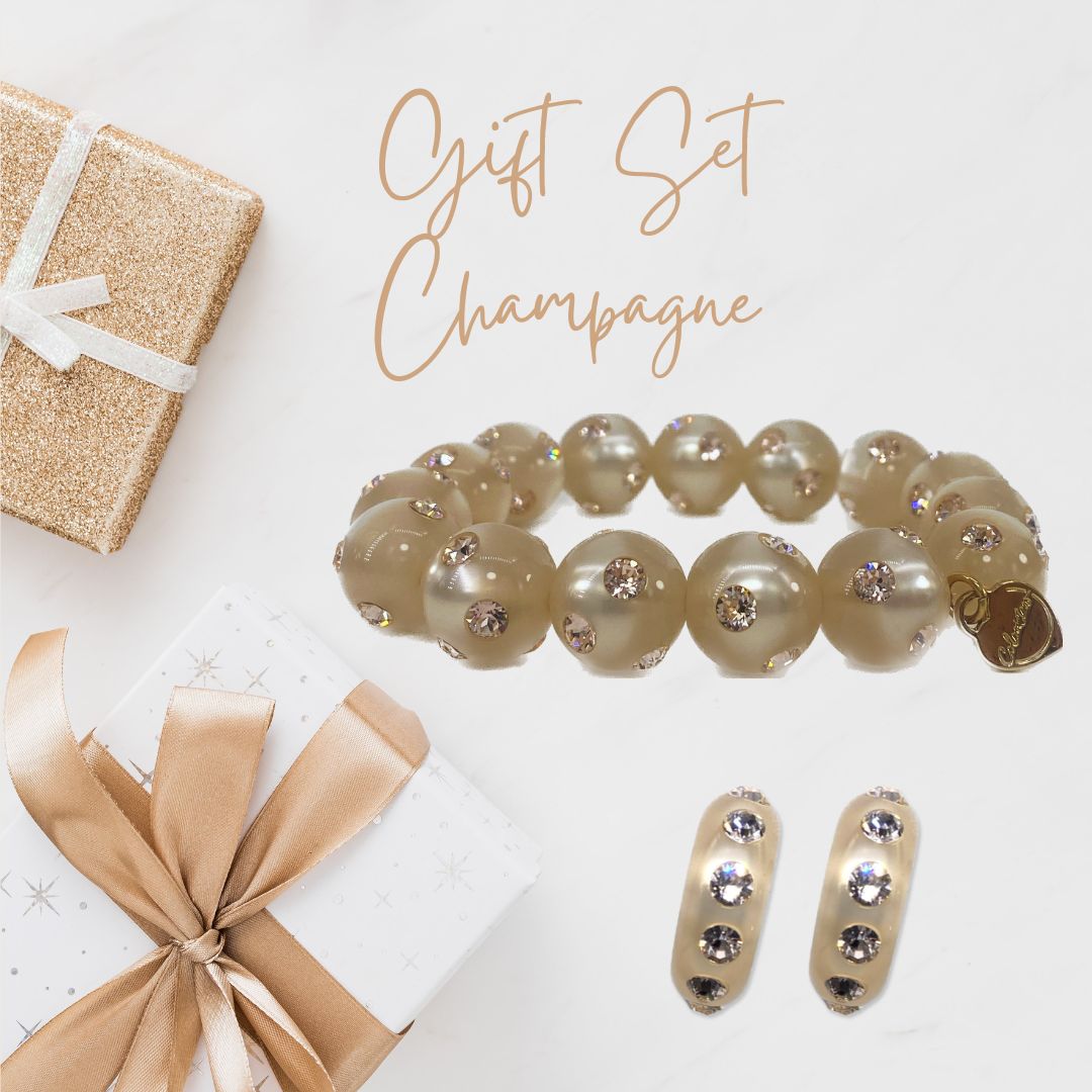 Schmuckset Perlenarmband und Creole in Champagner