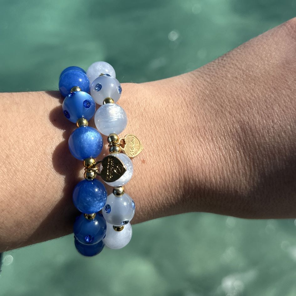 Piccolo Perlenarmband Hellblau & Gold