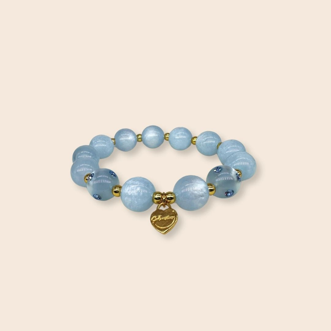 Piccolo Perlenarmband Hellblau & Gold