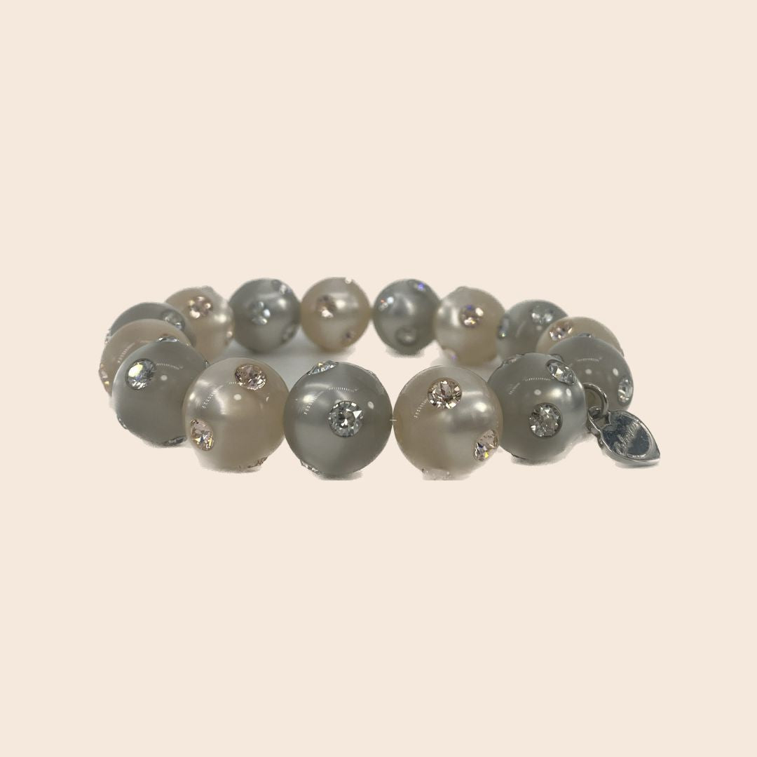 Schmuckset Perlenarmband und Creolen in Champagner und Silber