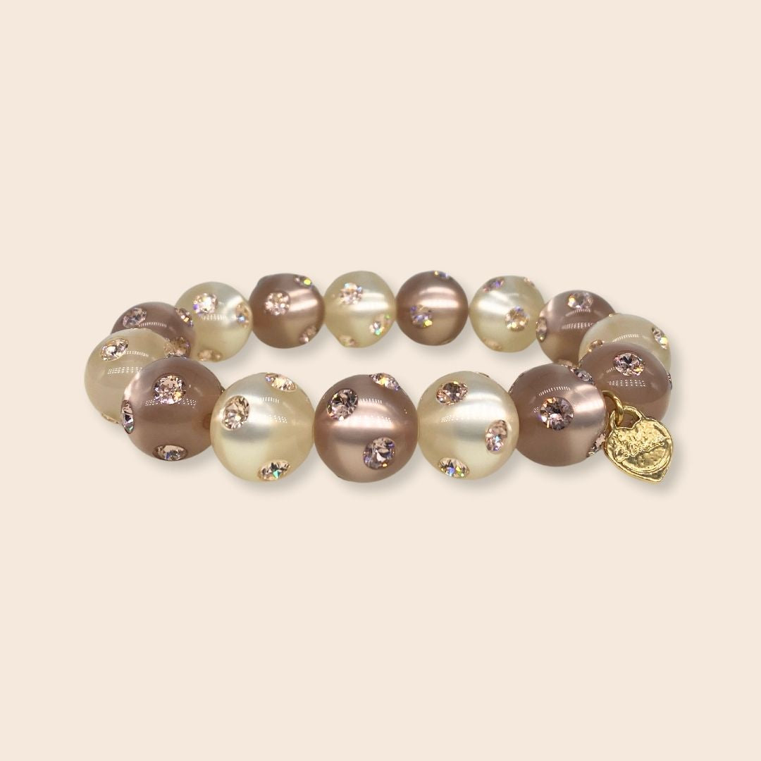 Coloristers Perlenarmband mit Kristallen in Champagner und Puder, Coloristers Pearl bracelet with crystals in champagne and powder