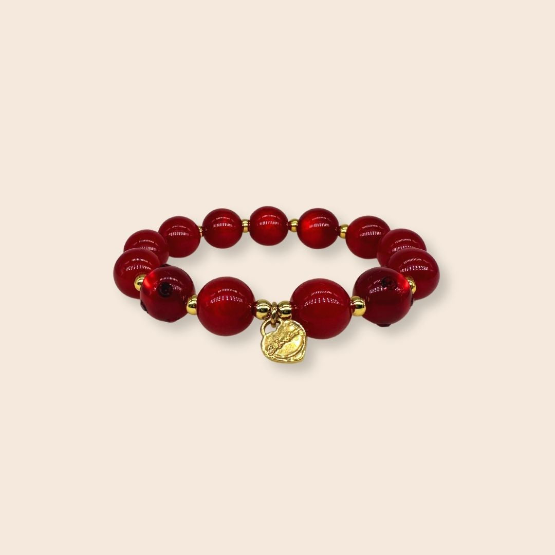 Piccolo Perlenarmband in Rot & Gold