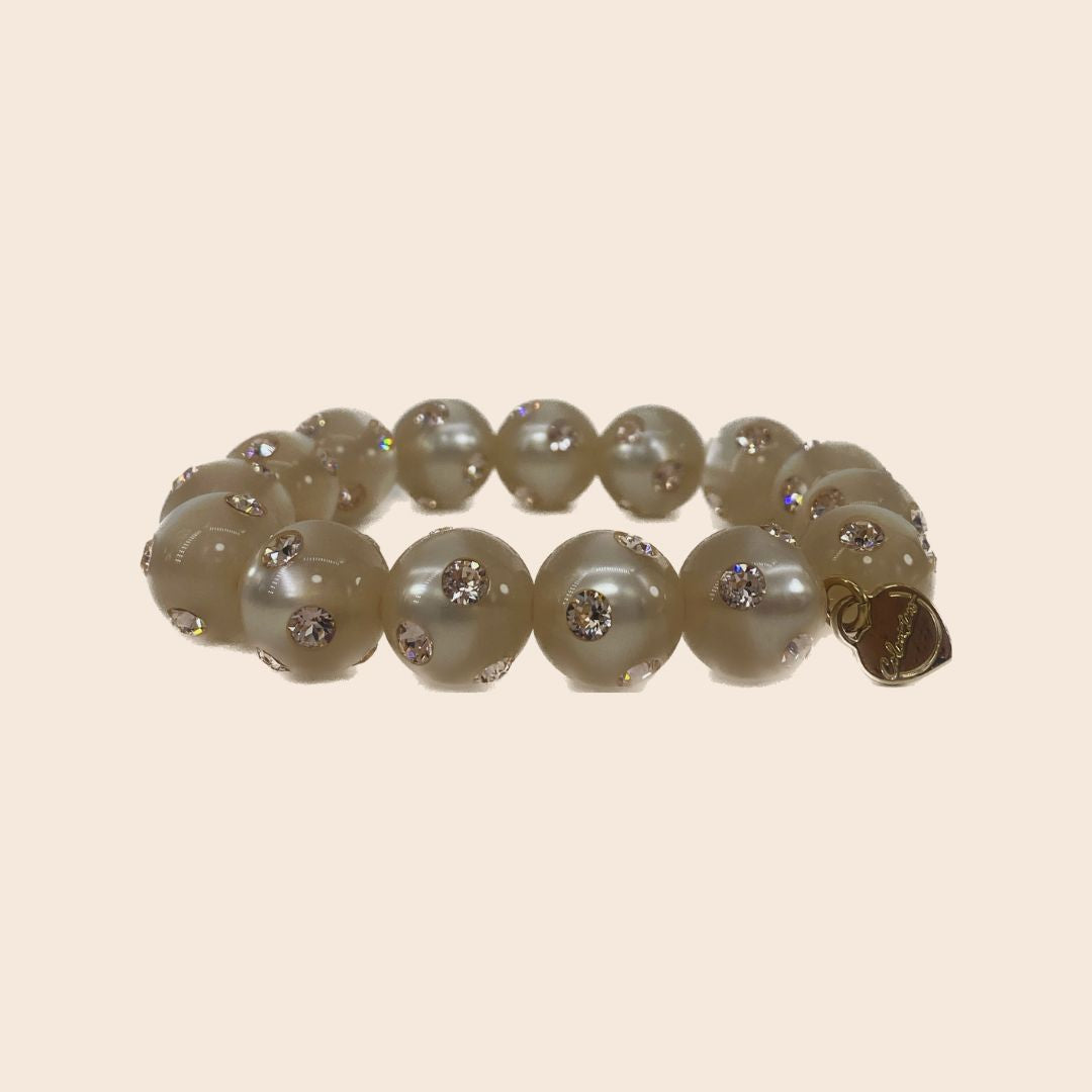 Schmuckset Perlenarmband und Creole in Champagner