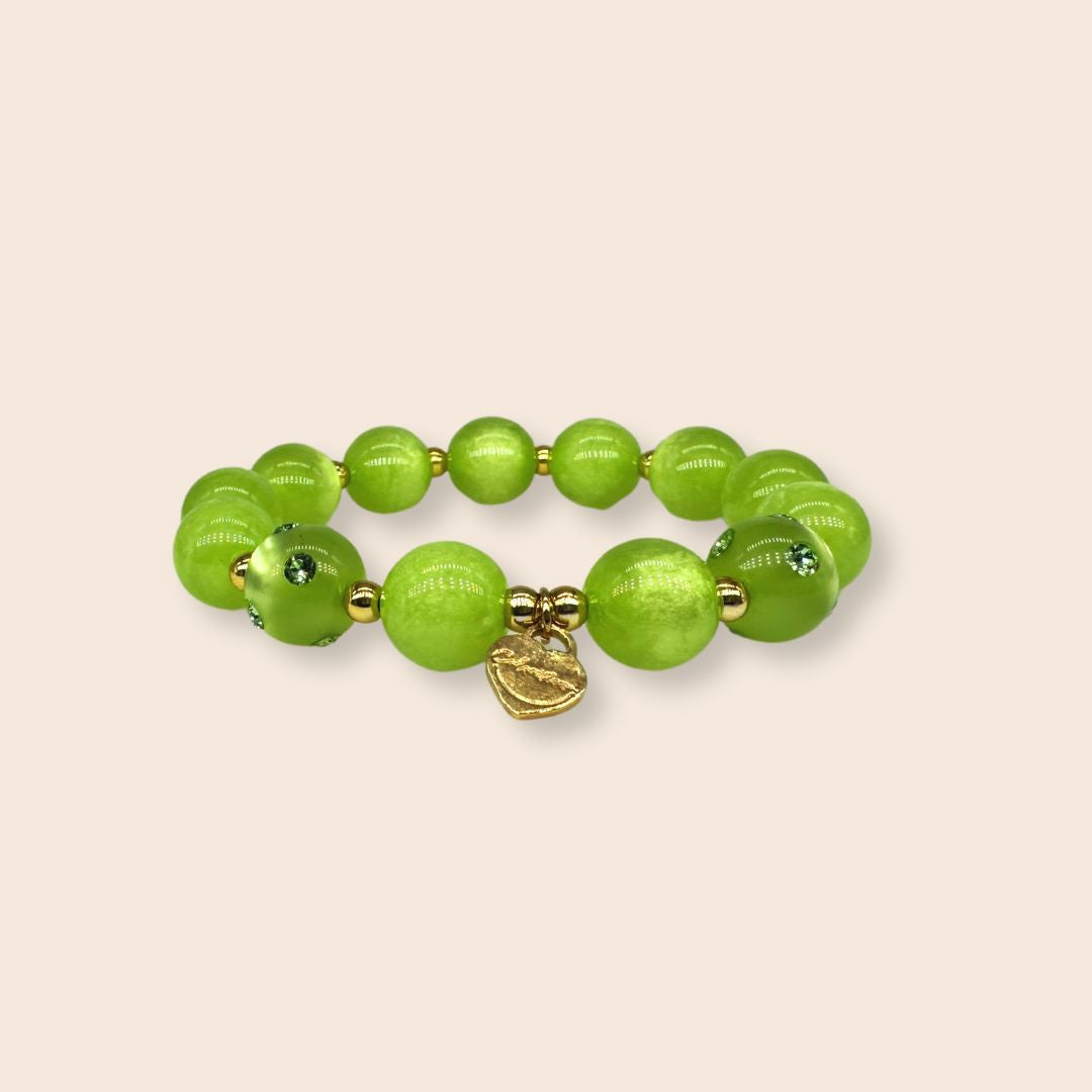 Piccolo Perlenarmband in Grün & Gold